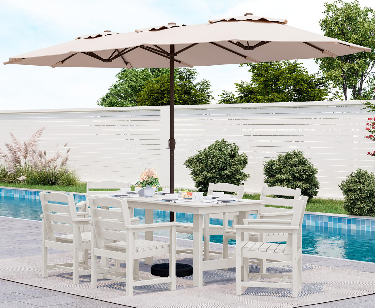 SERWALL 7 Pcs Outdoor Dining Set, 67" HDPE Dining Set for 6, Black