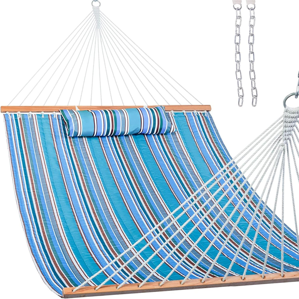 Lazy Daze Double Quilted Hammock with Carabiners & Soft Pillow for Outside