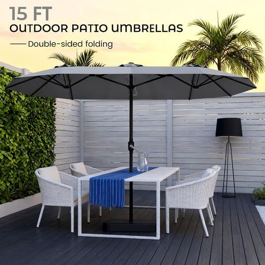 15ft Large Double-Sided Rectangle Patio Umbrella with Base Included,Gray
