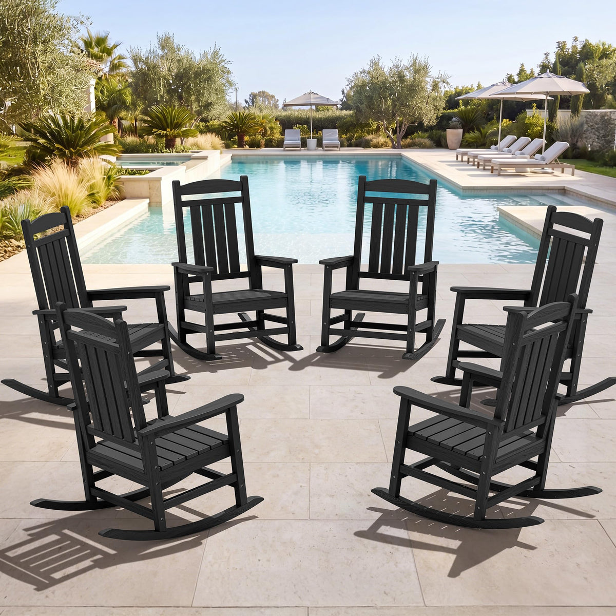 SERWALL Outdoor Rocking Chair Set of 2, Patio Rocking Chair, Brown