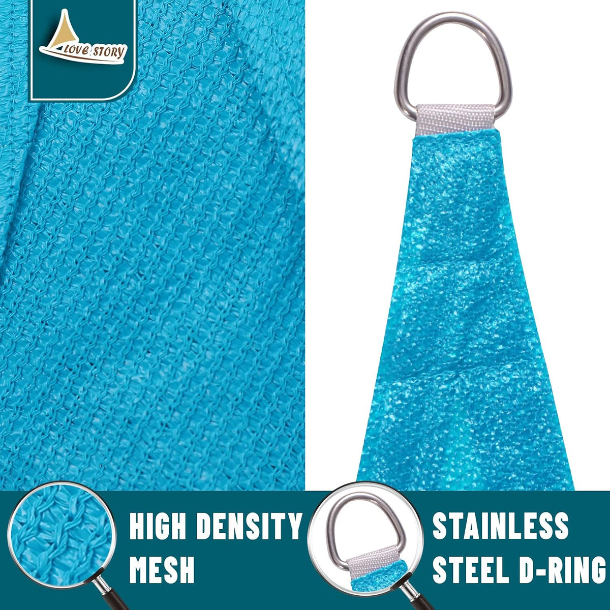 LOVE STORY 12' x 12' x 12' Triangle Sun Shade Sail for Patio Turquoise Blue