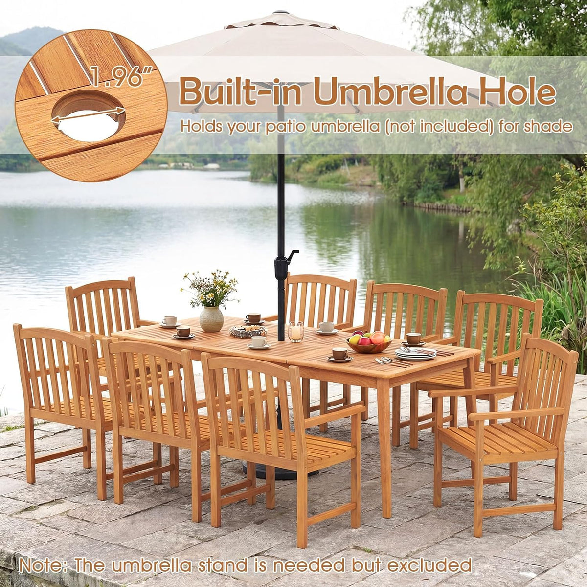 RELAX4LIFE Wooden Outdoor Dining Table Acacia Wood Slatted Patio Table