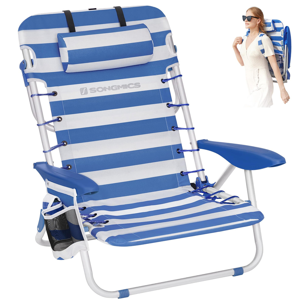 SONGMICS Portable Backpack Beach Chair, 4 Angles Adjustable Backrest