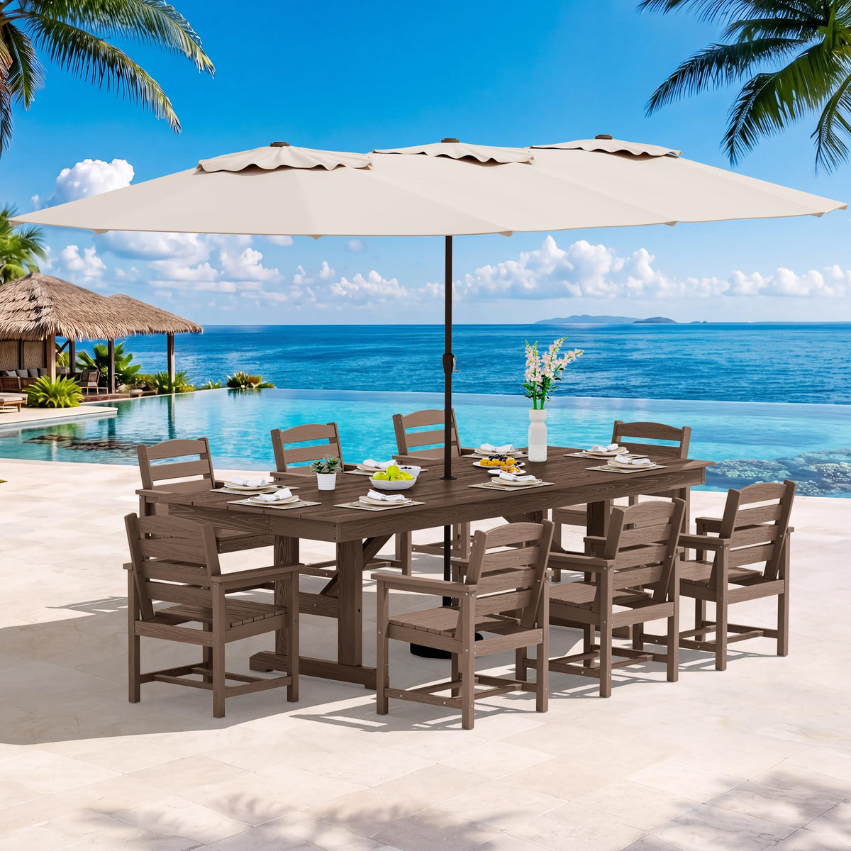 SERWALL Outdoor 84" HDPE Rectangular Dining Table for 6-8,All-Weather,Black