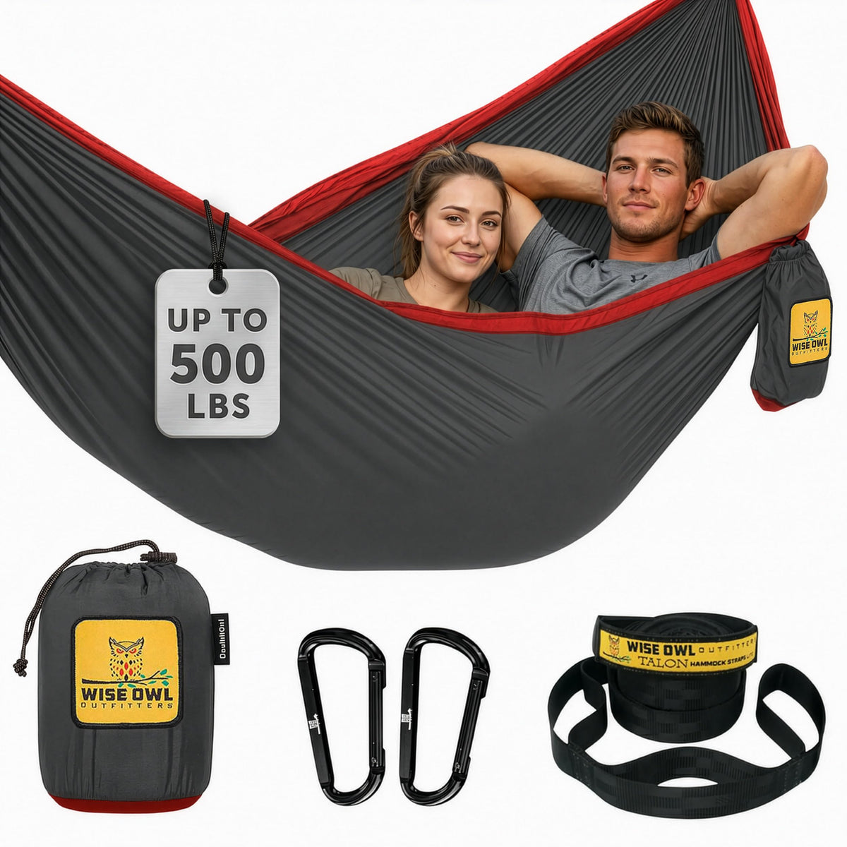 Wise Owl Outfitters Camping Hammock – up to 500lbs Portable Hammock with Tree Straps - Travel, Backpacking, Hiking, Outdoors Camping Gear - Single or Double