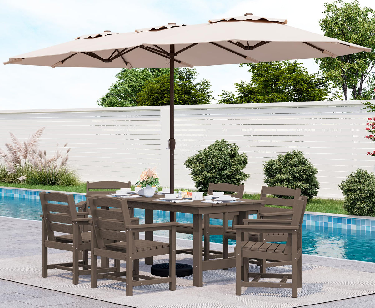 SERWALL 7 Pcs Outdoor Dining Set, 67" HDPE Dining Set for 6, Black