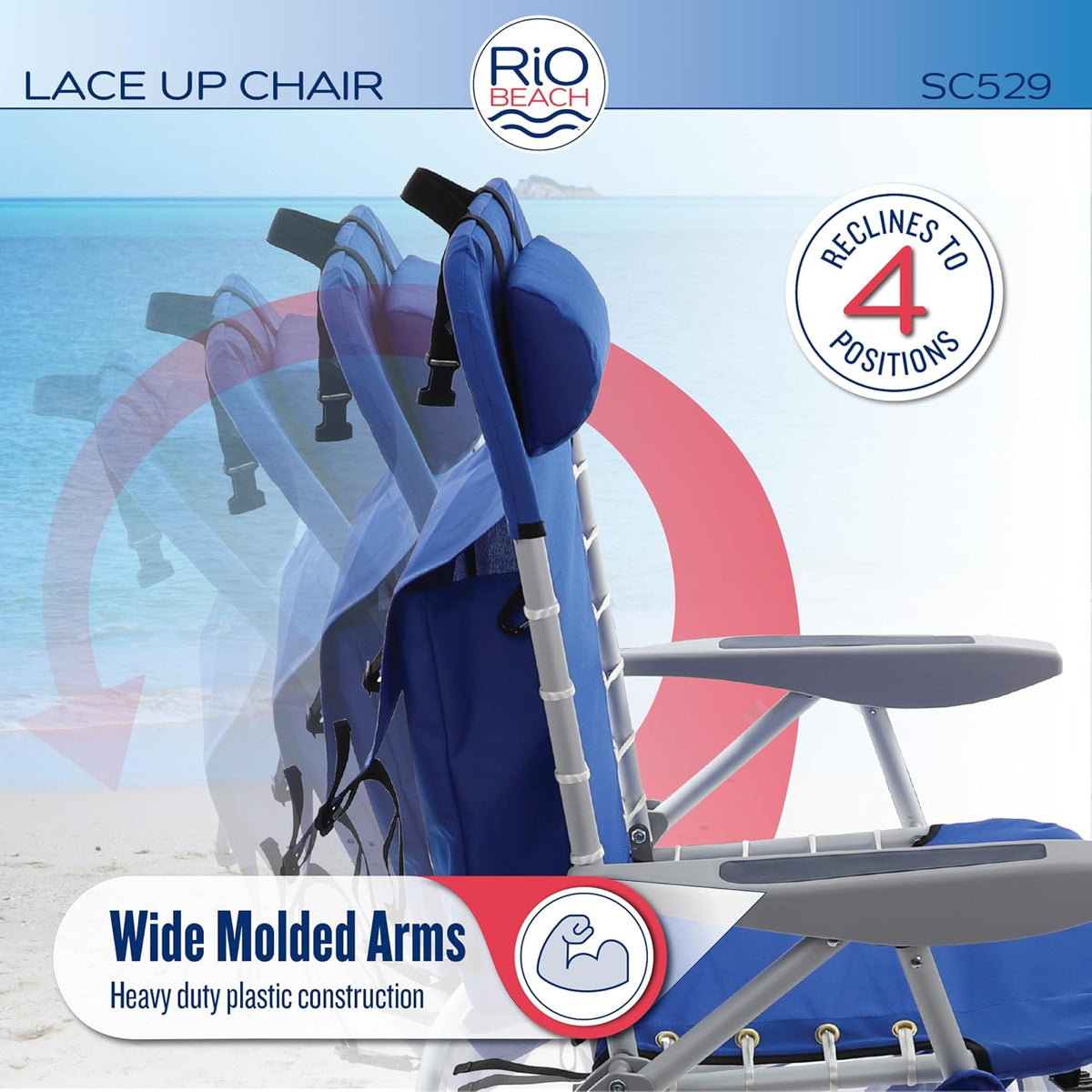 Rio Brands ASC529 4-Position Backpack Lace-Up Suspension Folding Beach Chair
