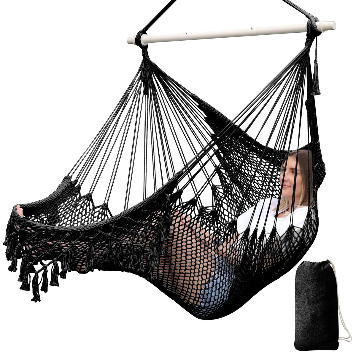 Chihee Hammock Chair Handmade Woven Mesh Hanging Seat Metal Spreader Bar