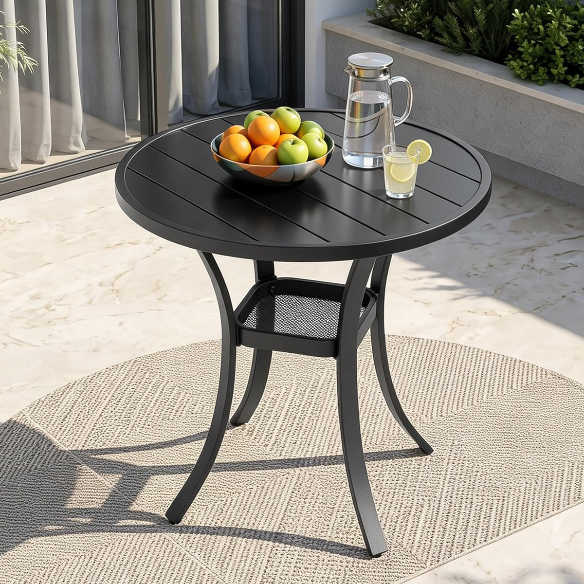 Small Outdoor Dining Table, 27.5" Patio Round Coffee Table, Brown