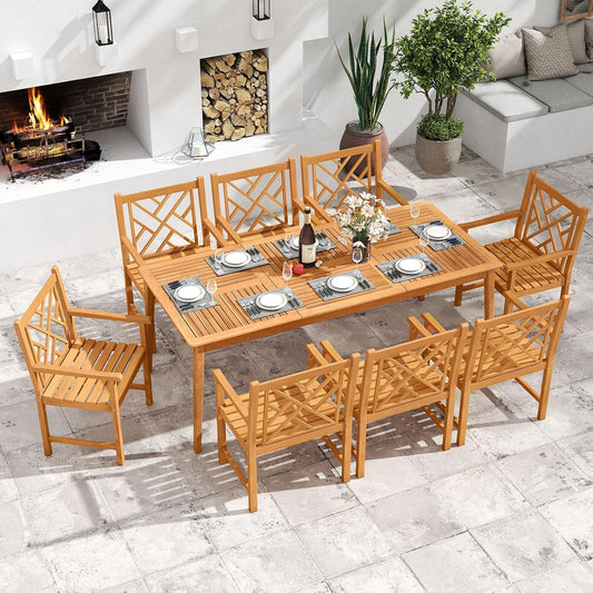 RELAX4LIFE Wooden Outdoor Dining Table Acacia Wood Slatted Patio Table