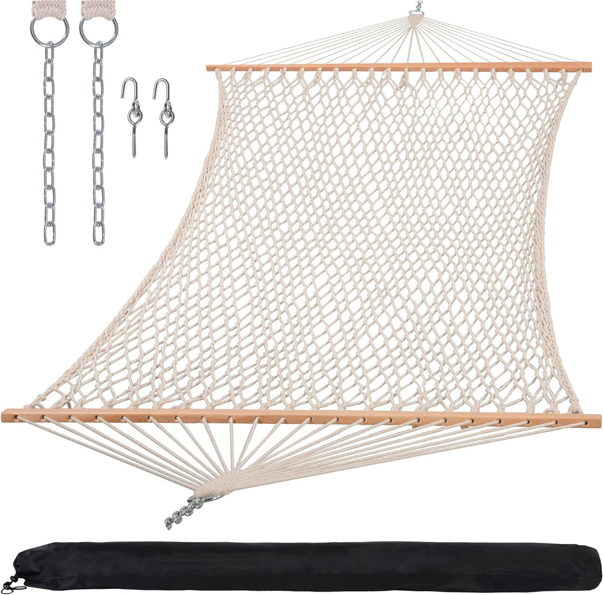 SUNCREAT Traditional Rope Double Hammock, 450 lbs Capacity, Natural