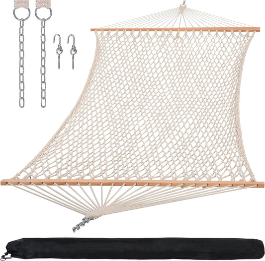 SUNCREAT Traditional Rope Double Hammock, 450 lbs Capacity, Natural