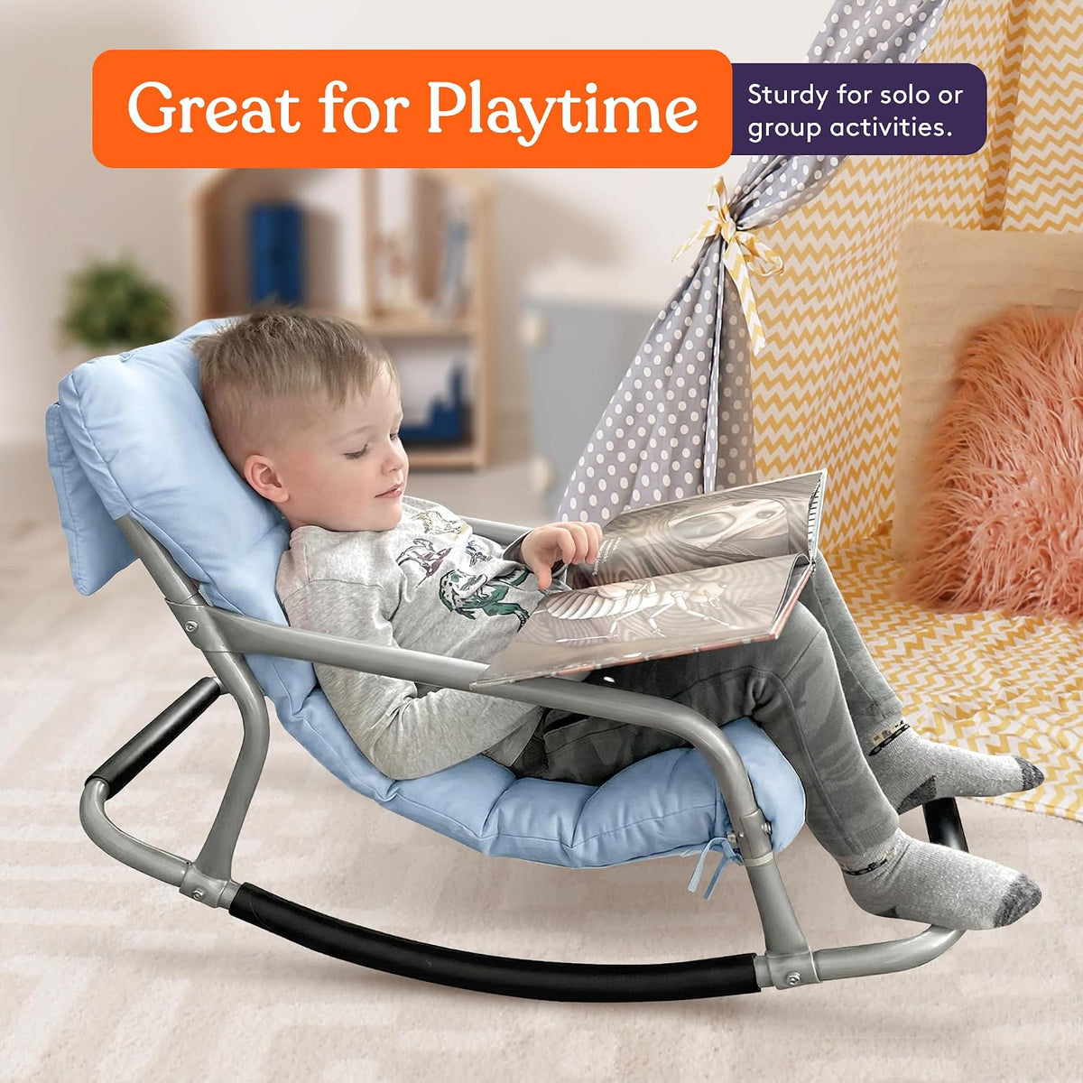Special Supplies Sensory Rocking Chair for Kids - Comfortable Kids Rocker- Versatile Floor Chair with Soft Fabric and Stability for Playroom, Bedroom, or Nursery (Ages 3+) (Blue)