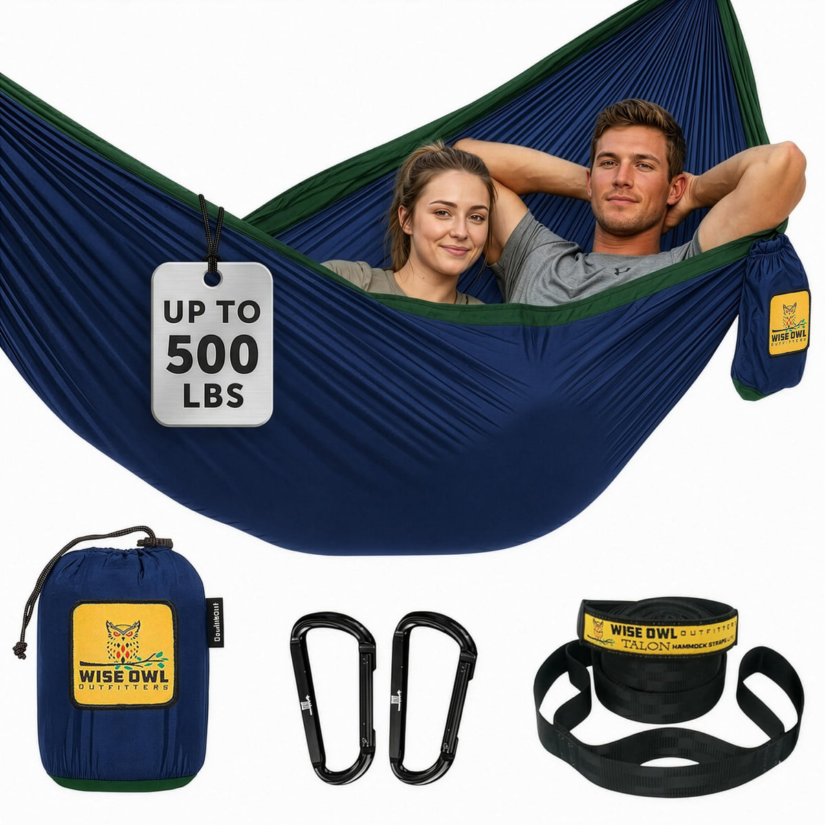 Wise Owl Outfitters Camping Hammock – up to 500lbs Portable Hammock with Tree Straps - Travel, Backpacking, Hiking, Outdoors Camping Gear - Single or Double