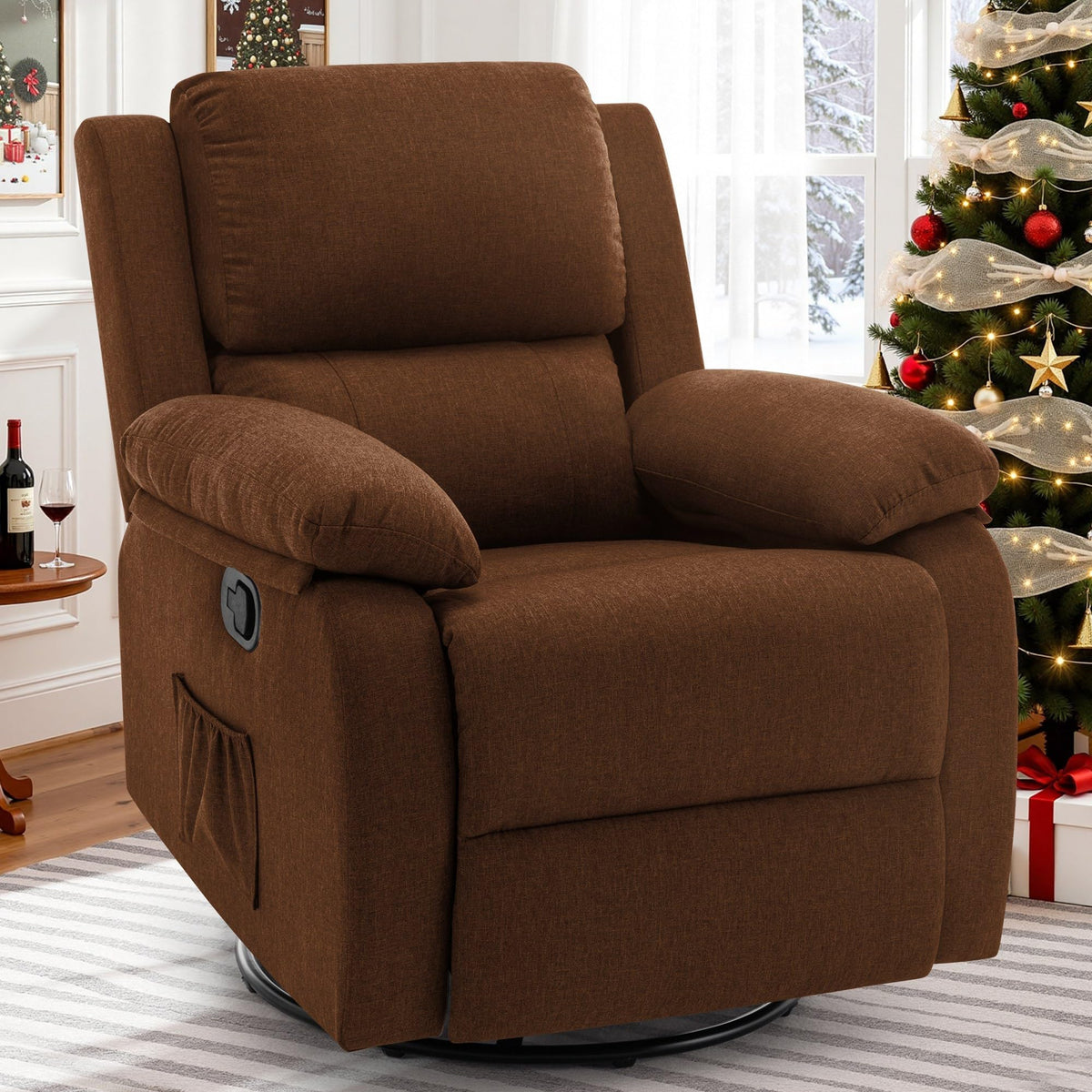 Korser Recliner Chair, 360 Swivel Rocker Chair for Adults, Small Rocking Recliner for Small Spaces, Upholstered Fabric Glider Recliner Nursery