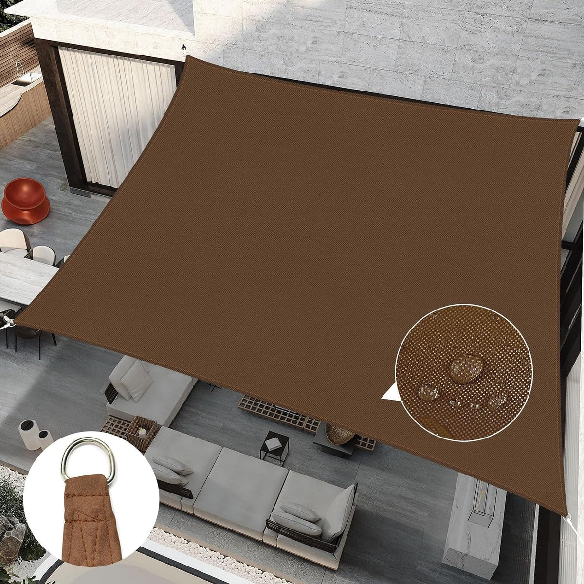 RICHIE Upgrade 12'x12' Sun Shade Sail Square Canopy, Water Resistant & UV Block Sunshade for Outdoor Patio Lawn Beach Garden Carport Backyard Deck Pergola, Brown