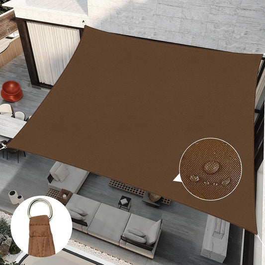 RICHIE Upgrade 12'x12' Sun Shade Sail Square Canopy, Water Resistant & UV Block Sunshade for Outdoor Patio Lawn Beach Garden Carport Backyard Deck Pergola, Brown