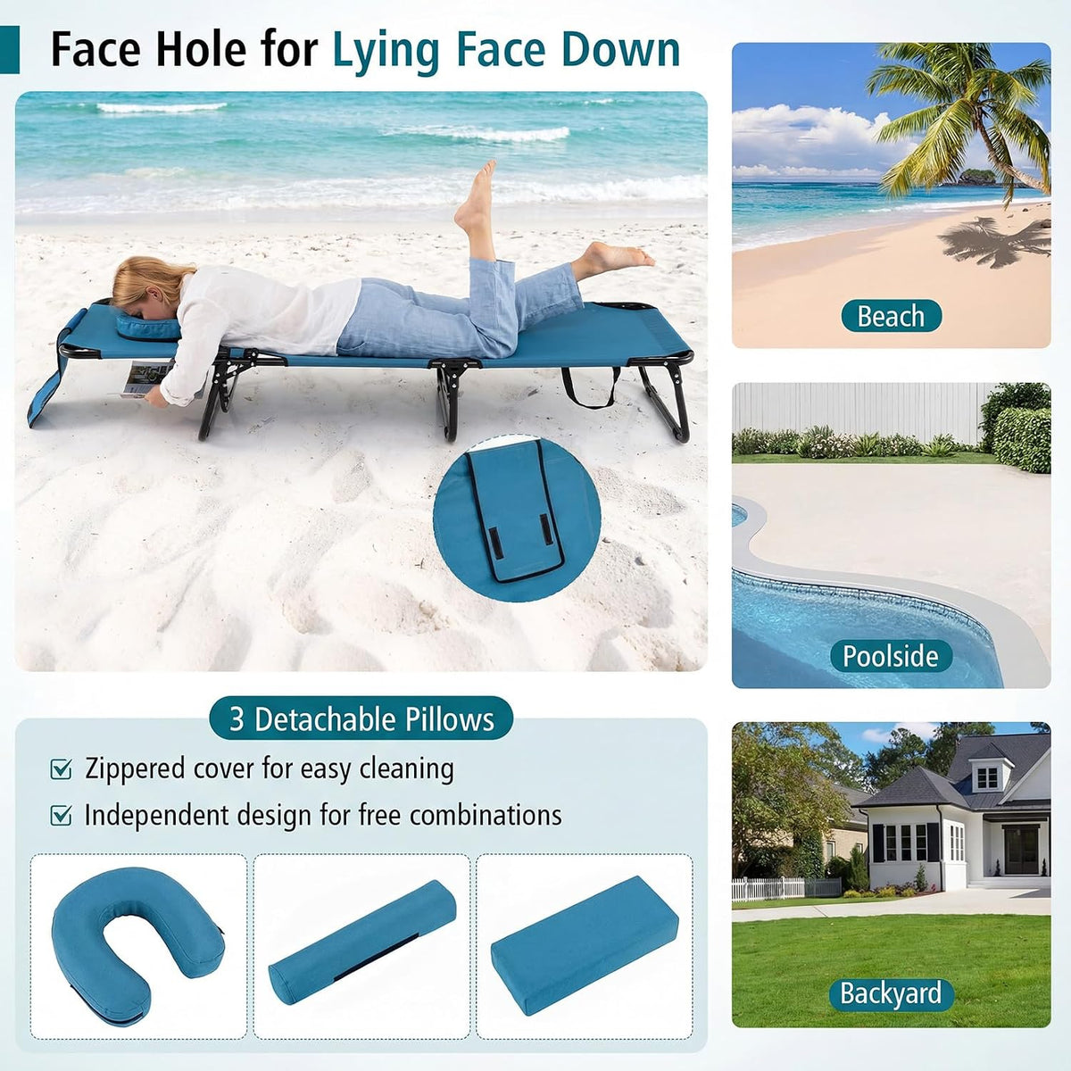 GYMAX Tanning Chair, 330lbs Beach Lounge Chair with Face Hole