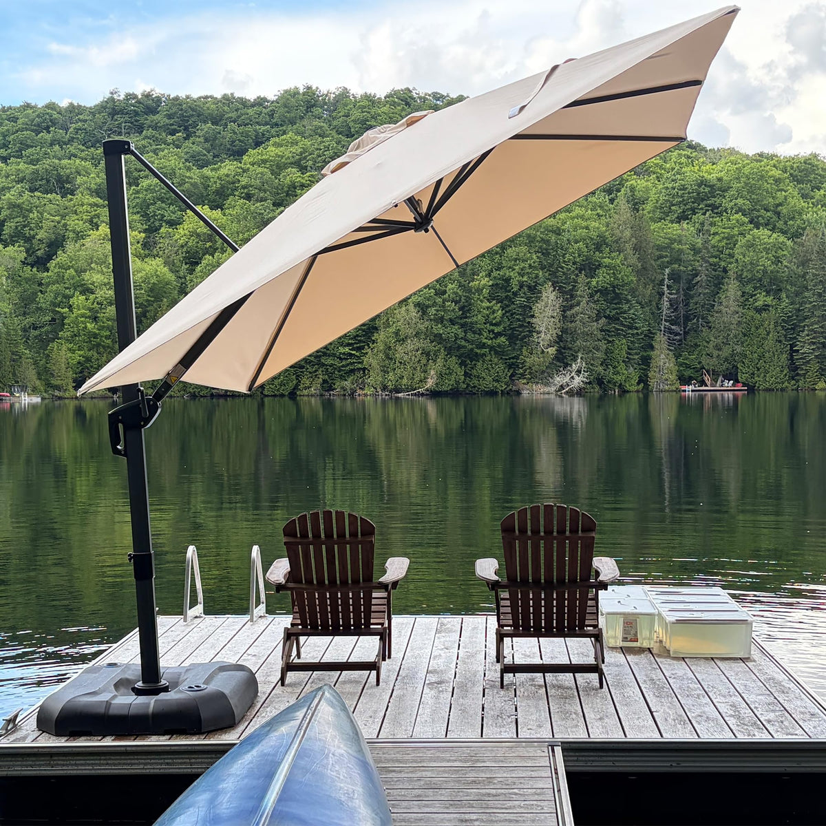 PURPLE LEAF Patio Umbrella with Base 9' x 11.5' 360° Rotation Control Beige
