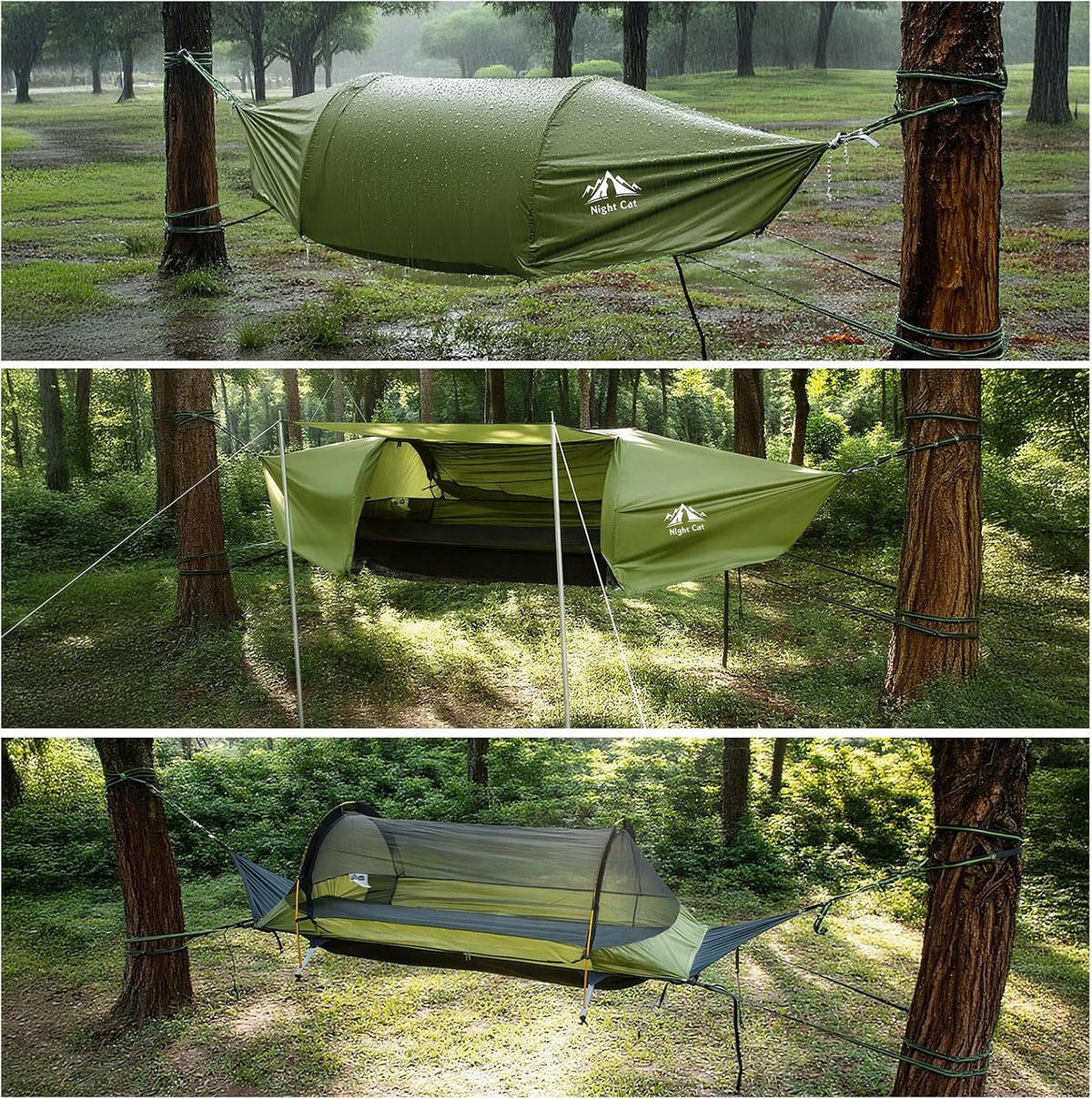 Night Cat Flat Lay Hammock Tent with Mosquito Net Waterproof Rainfly for 1 Person Backpacking Hiking Camping Lightweight 330LBS 87x28x19in