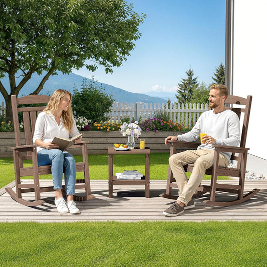 SERWALL Outdoor Rocking Chair Set of 2, Patio Rocking Chair, Brown
