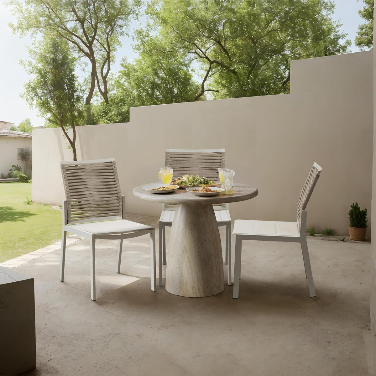 Meridian Furniture Cosenza Collection Art Deco 36 in Indoor/Outdoor Concrete Dining Table in Travertine Finish