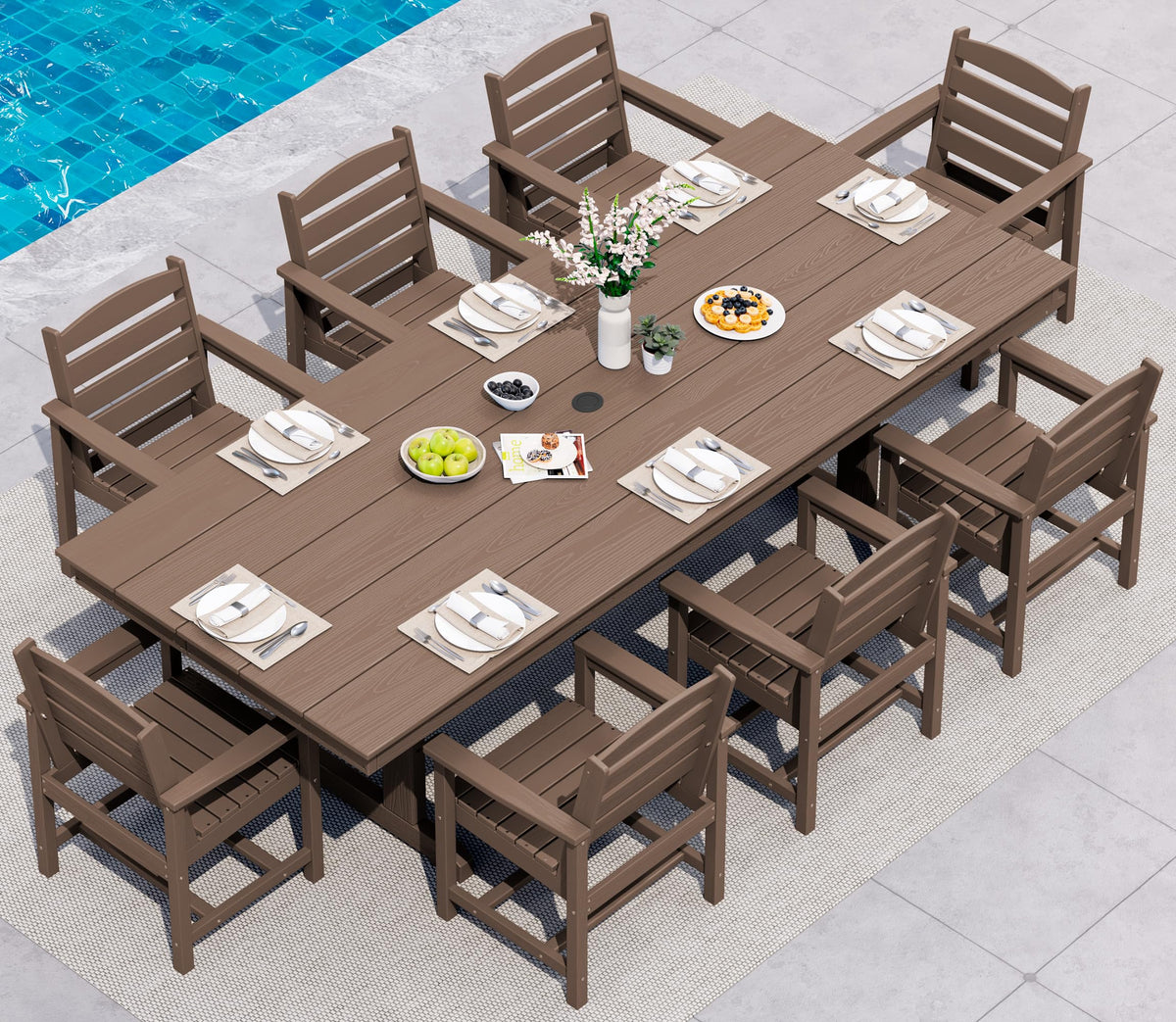 SERWALL Outdoor 84" HDPE Rectangular Dining Table for 6-8,All-Weather,Black
