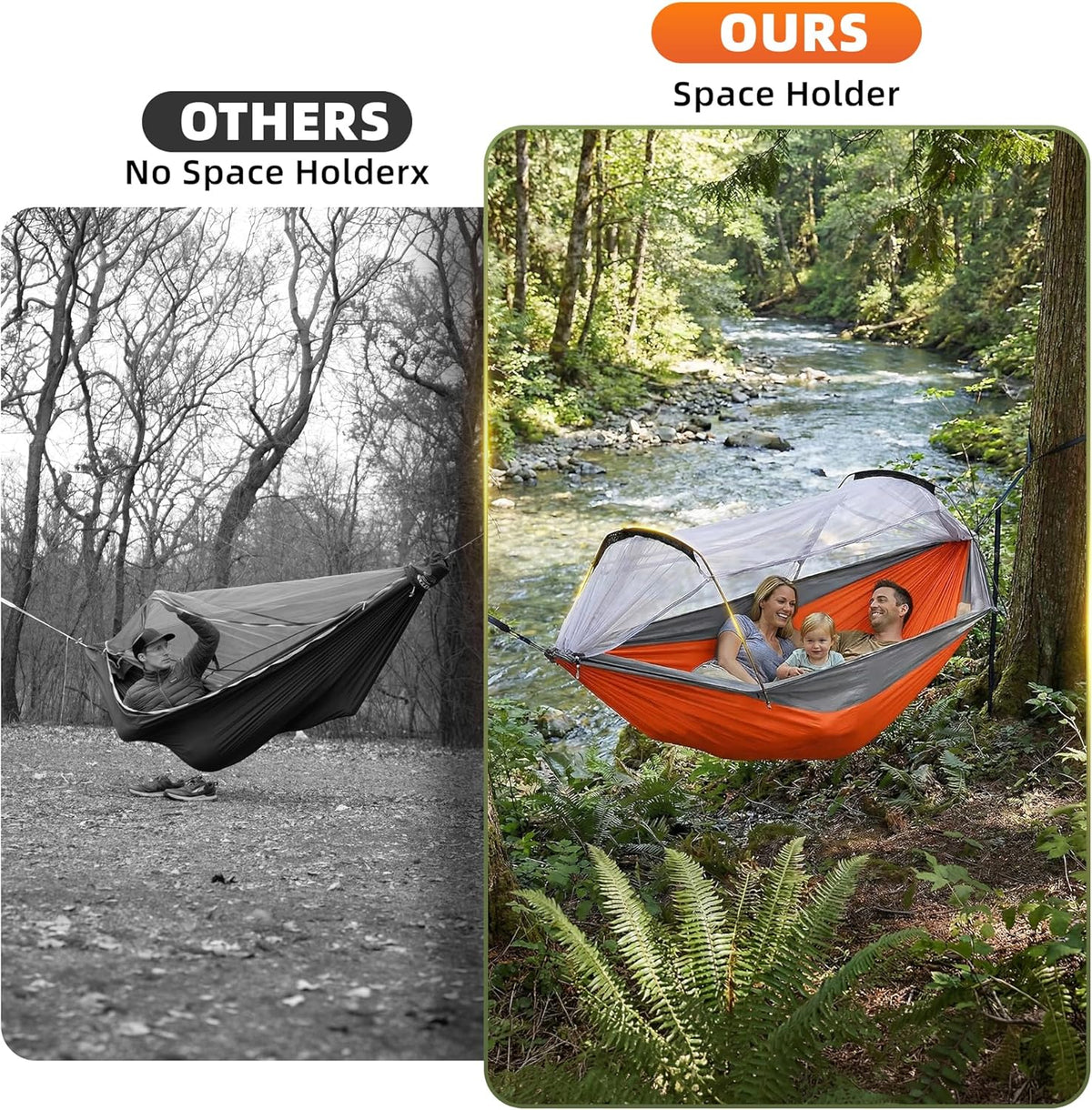 Lulladle Camping Hammock - 500lbs Capacity Portable Hammock with 2 Tree Straps and with Mosquito Net,Nylon Hanging Hammock Easy Setup and Pack for Outdoors Camping,Backpacking,Hiking - Double/Single