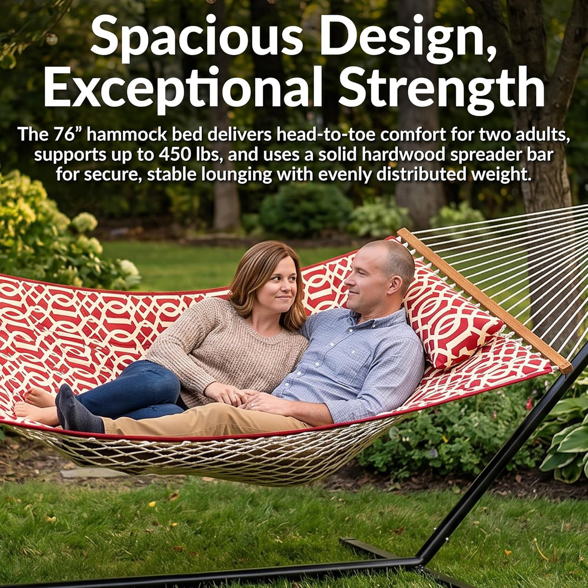 Sunnydaze Rope Hammock with Stand for Outside, Heavy Duty, Royal Red