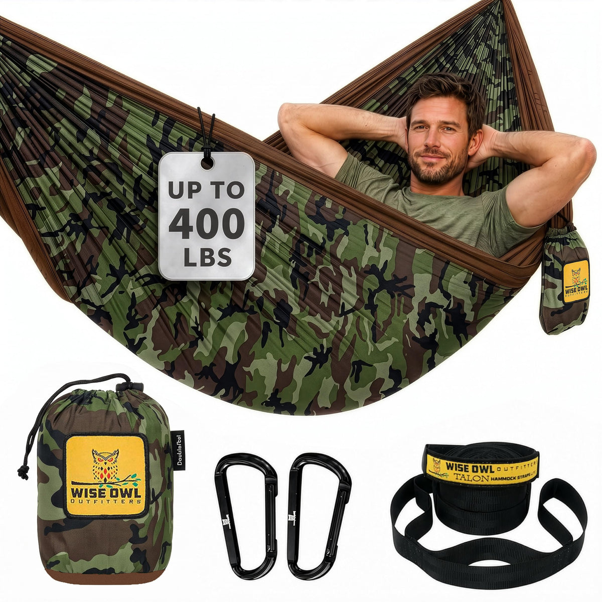 Wise Owl Outfitters Camping Hammock – up to 500lbs Portable Hammock with Tree Straps - Travel, Backpacking, Hiking, Outdoors Camping Gear - Single or Double