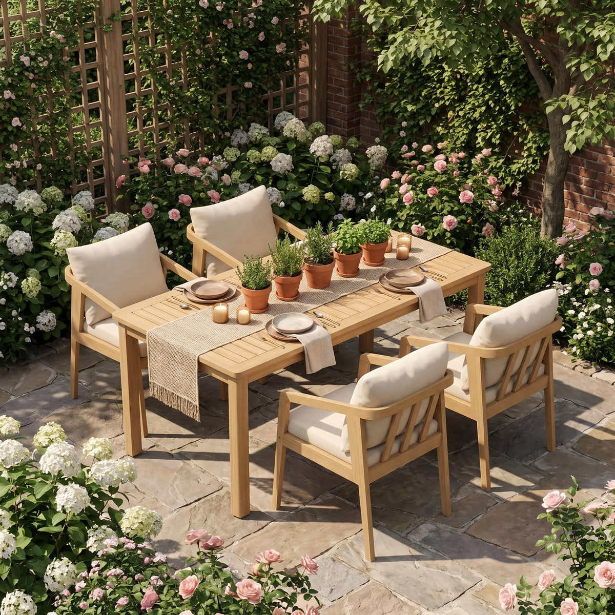 FansaFurn 6 Piece Acacia Outdoor Patio Table and Chairs Set for All-Weather