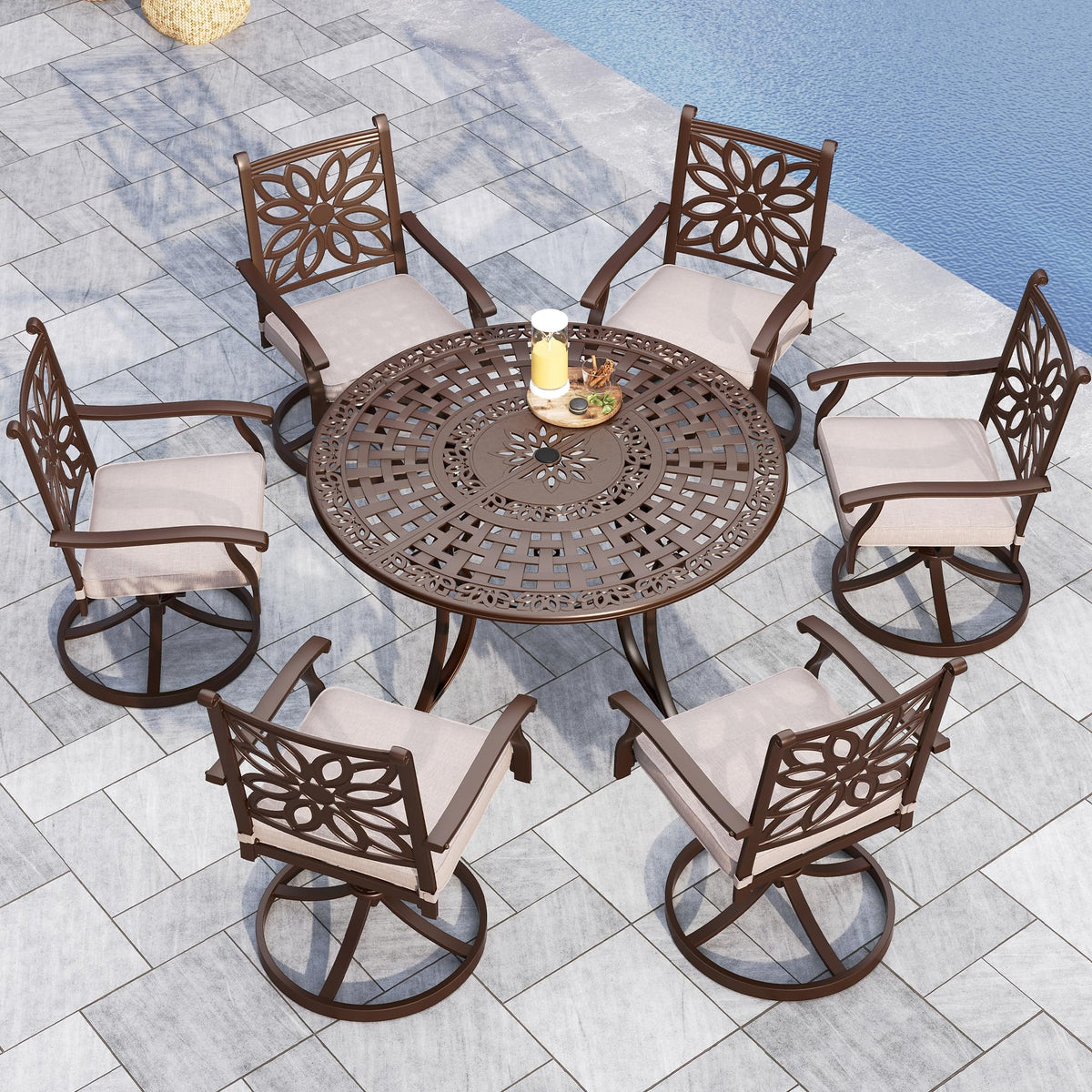 Sophia & William 2.2" Round Patio Dining Table Aluminum Umbrella Hole