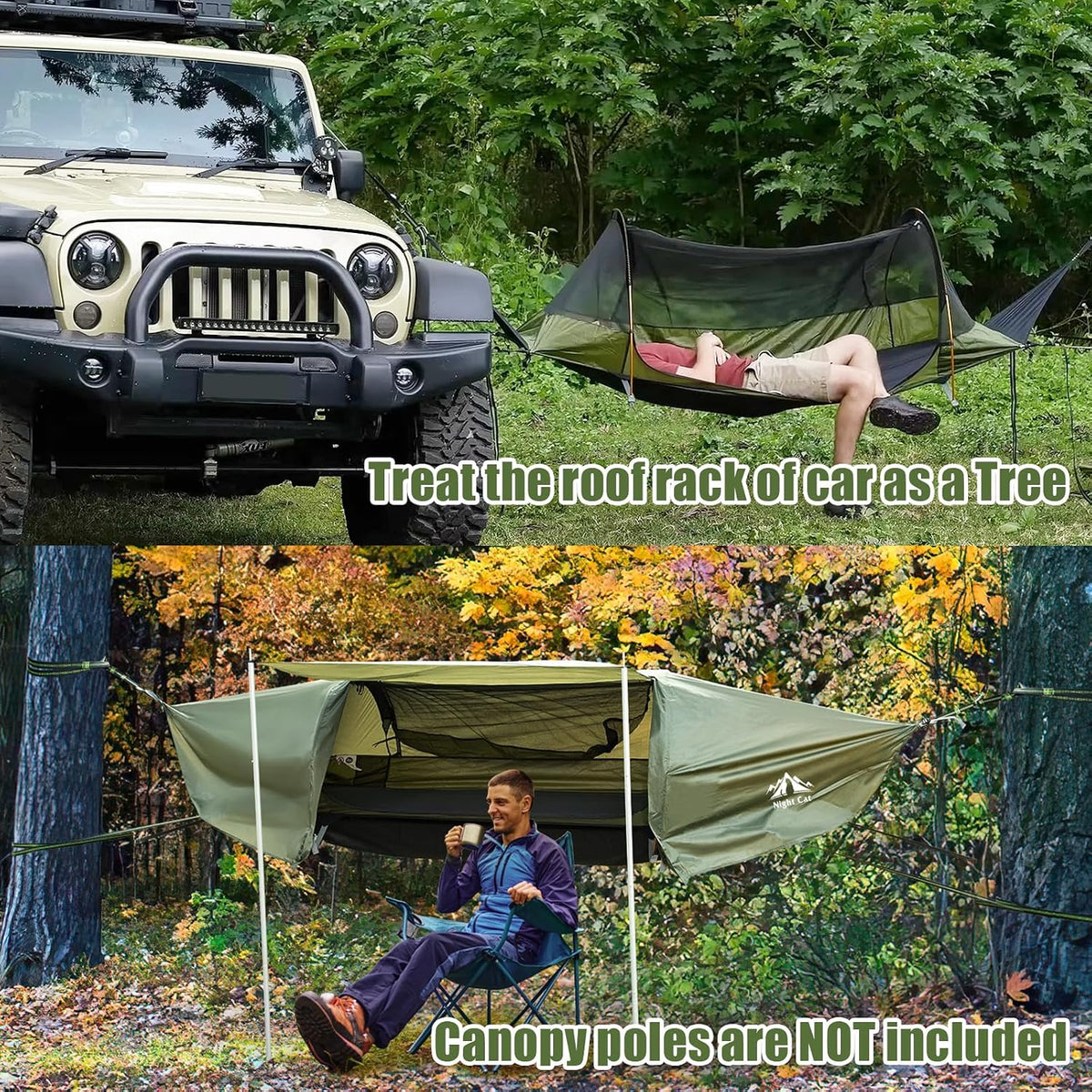 Night Cat Flat Lay Hammock Tent with Mosquito Net Waterproof Rainfly for 1 Person Backpacking Hiking Camping Lightweight 330LBS 87x28x19in