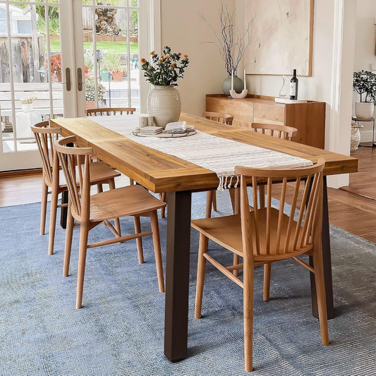 Devoko 6 Person Acacia Wood Dining Table for Kitchen,Natural