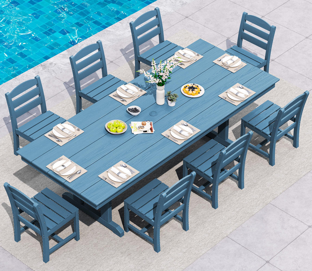 SERWALL Outdoor 84" HDPE Rectangular Dining Table for 6-8,All-Weather,Black