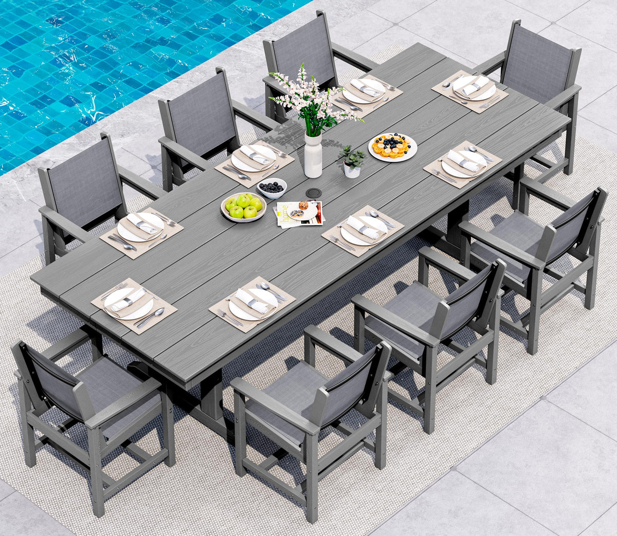 SERWALL Outdoor 84" HDPE Rectangular Dining Table for 6-8,All-Weather,Brown