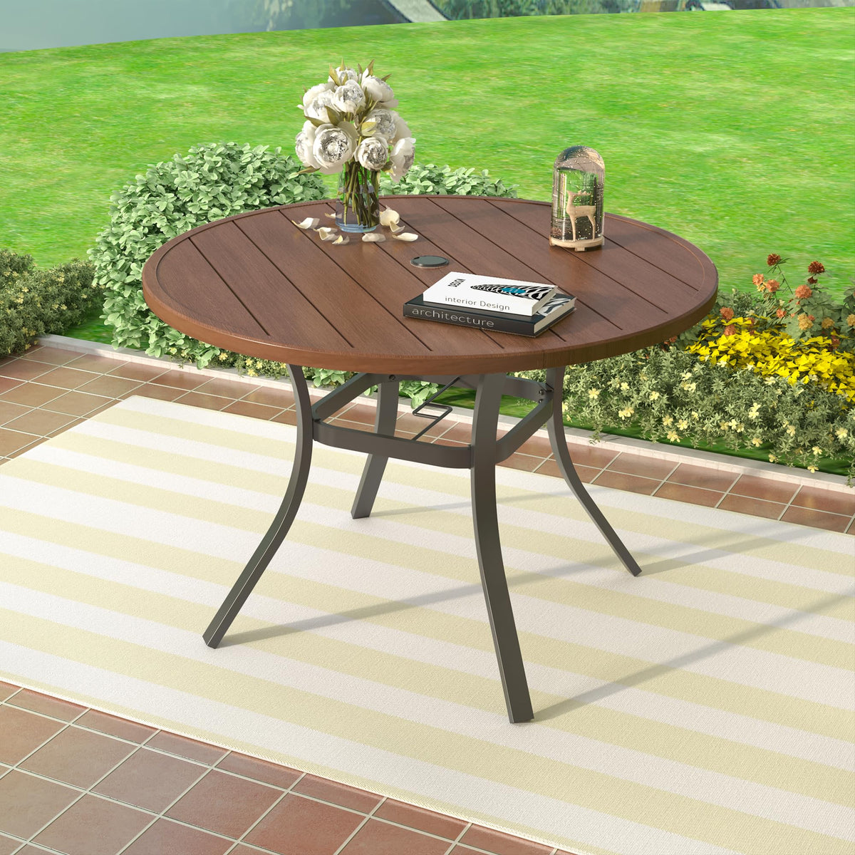 Small Outdoor Dining Table, 27.5" Patio Round Coffee Table, Brown