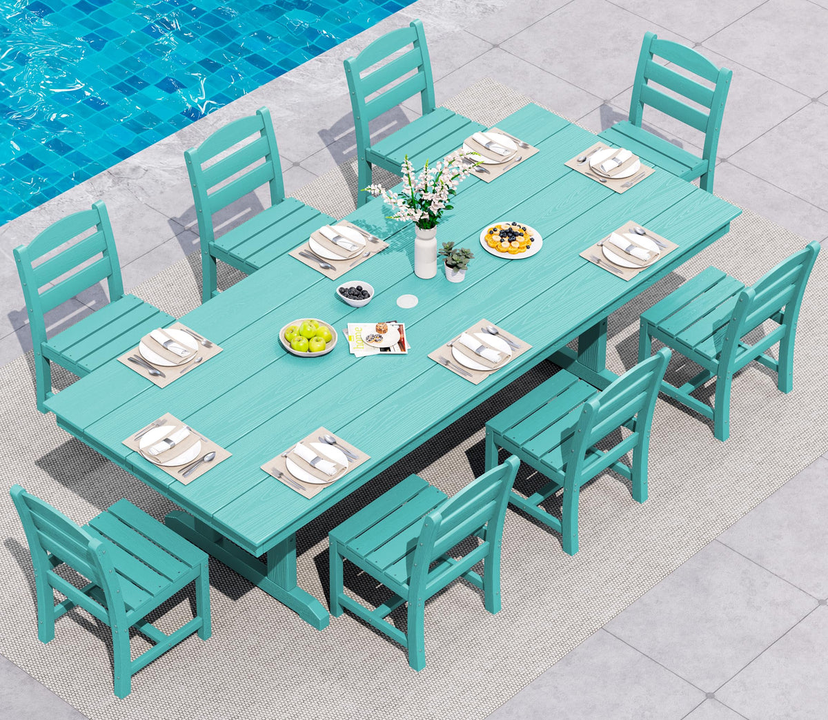 SERWALL Outdoor 84" HDPE Rectangular Dining Table for 6-8,All-Weather,Brown
