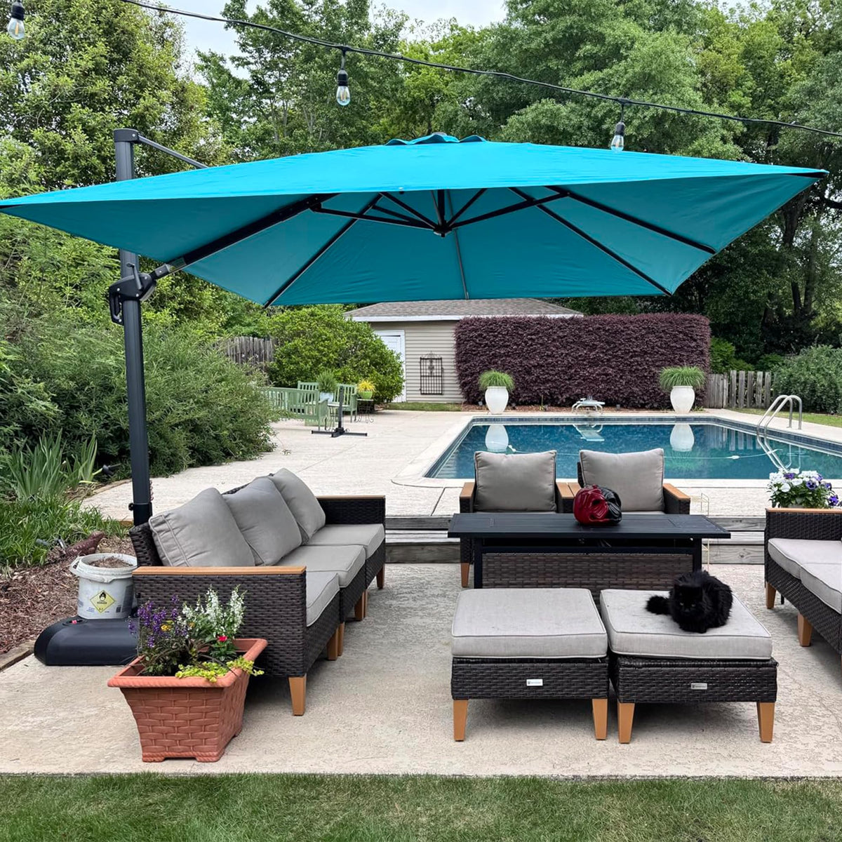 PURPLE LEAF Patio Umbrella with Base 9' x 11.5' 360° Rotation Control Beige