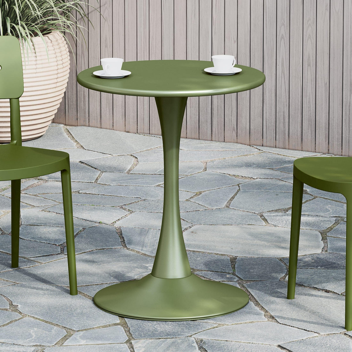 Costaelm Outdoor Dining Table for 6, Rectangular Metal Patio Table, 6-Person Weather Resistant Steel Slat Table for Lawn Garden Backyard, Olive Green