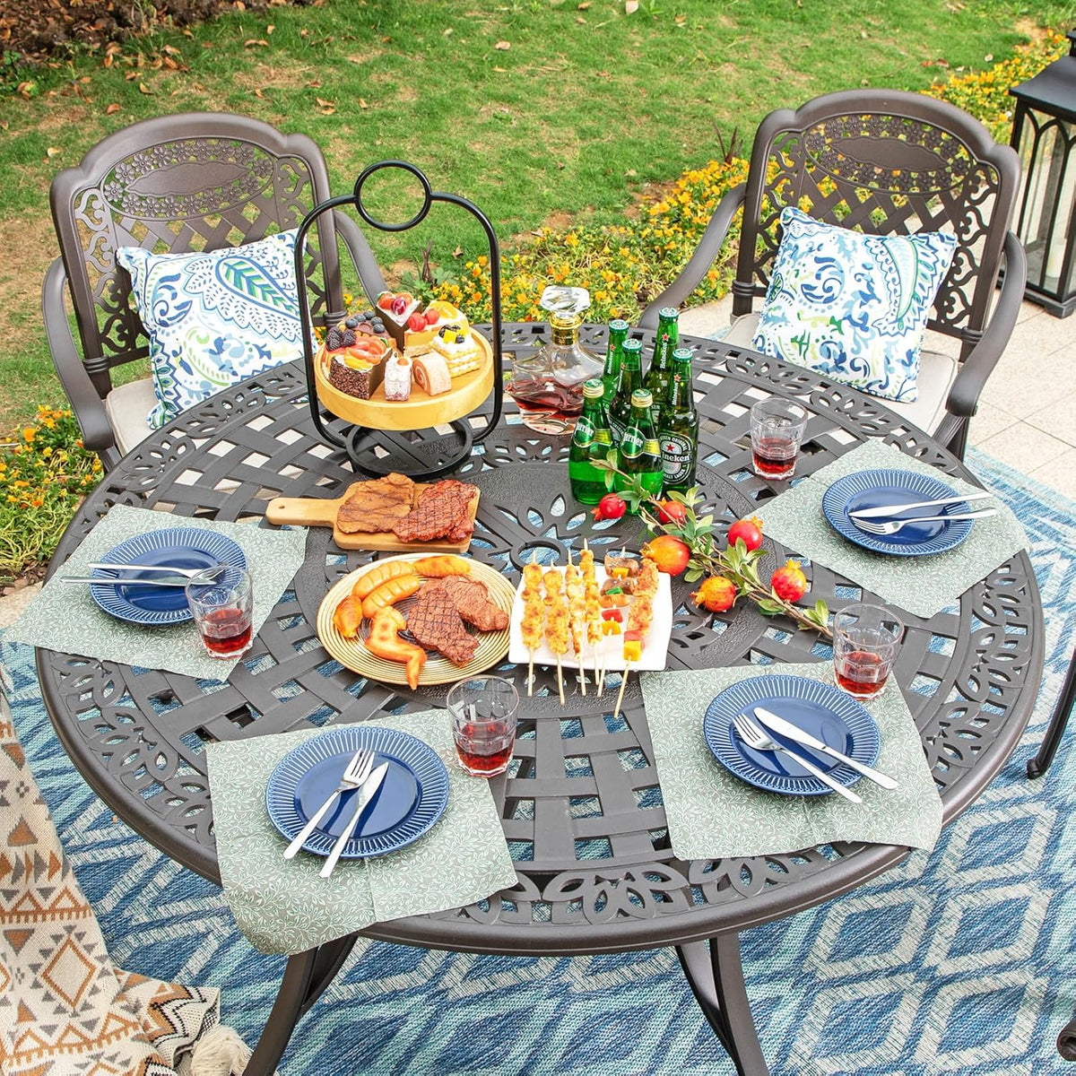 Sophia & William 2.2" Round Patio Dining Table Aluminum Umbrella Hole