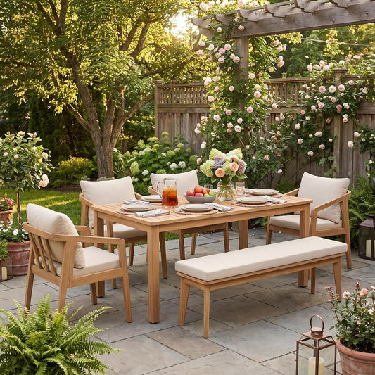 FansaFurn 6 Piece Acacia Outdoor Patio Table and Chairs Set for All-Weather