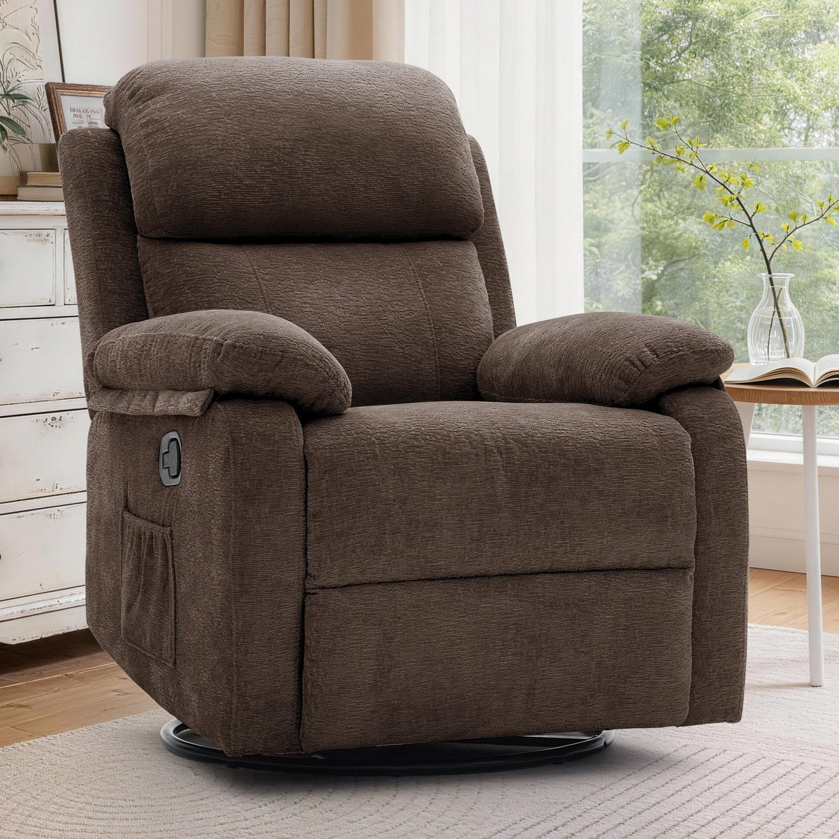 Korser Recliner Chair, 360 Swivel Rocker Chair for Adults, Small Rocking Recliner for Small Spaces, Upholstered Fabric Glider Recliner Nursery