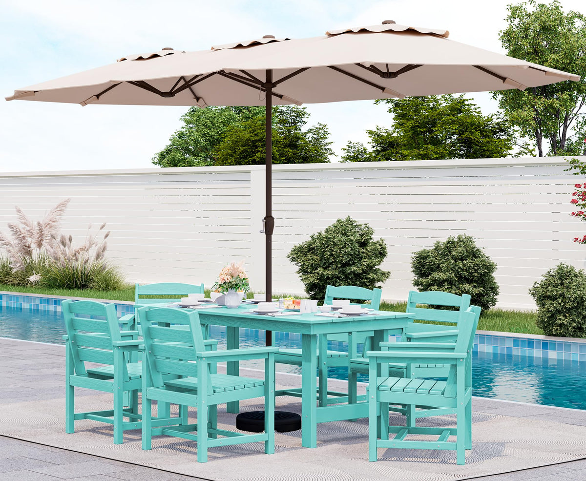 SERWALL 7 Pcs Outdoor Dining Set, 67" HDPE Dining Set for 6, Black