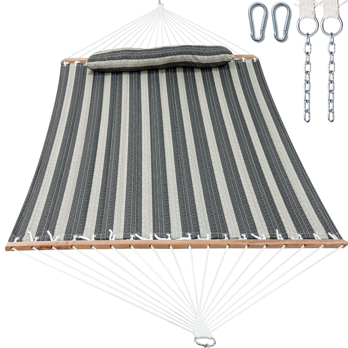 GAFETE 12ft 2 Person Hammock for Outside with Hardwood Spreader Bar
