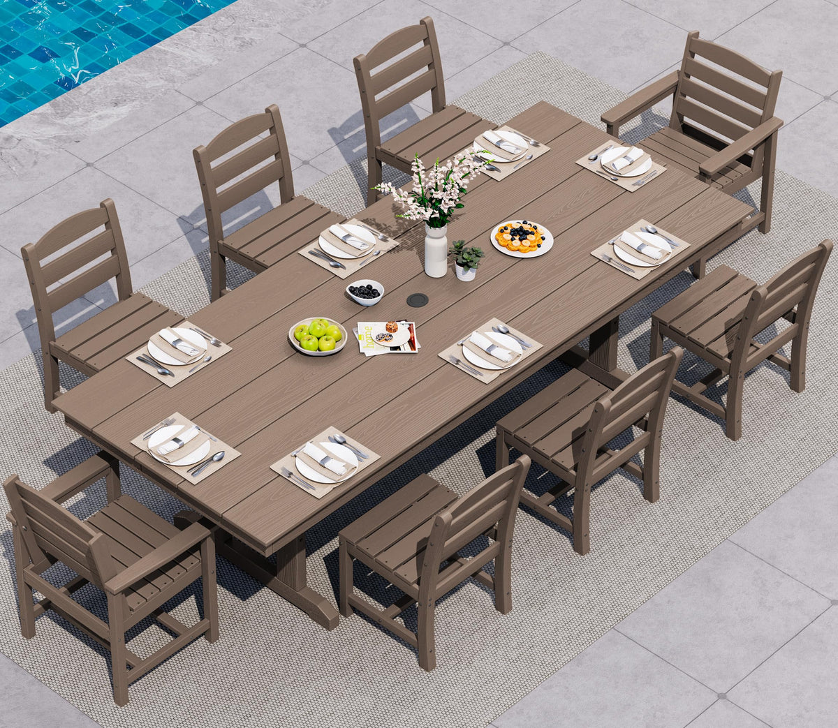 SERWALL Outdoor 84" HDPE Rectangular Dining Table for 6-8,All-Weather,Black
