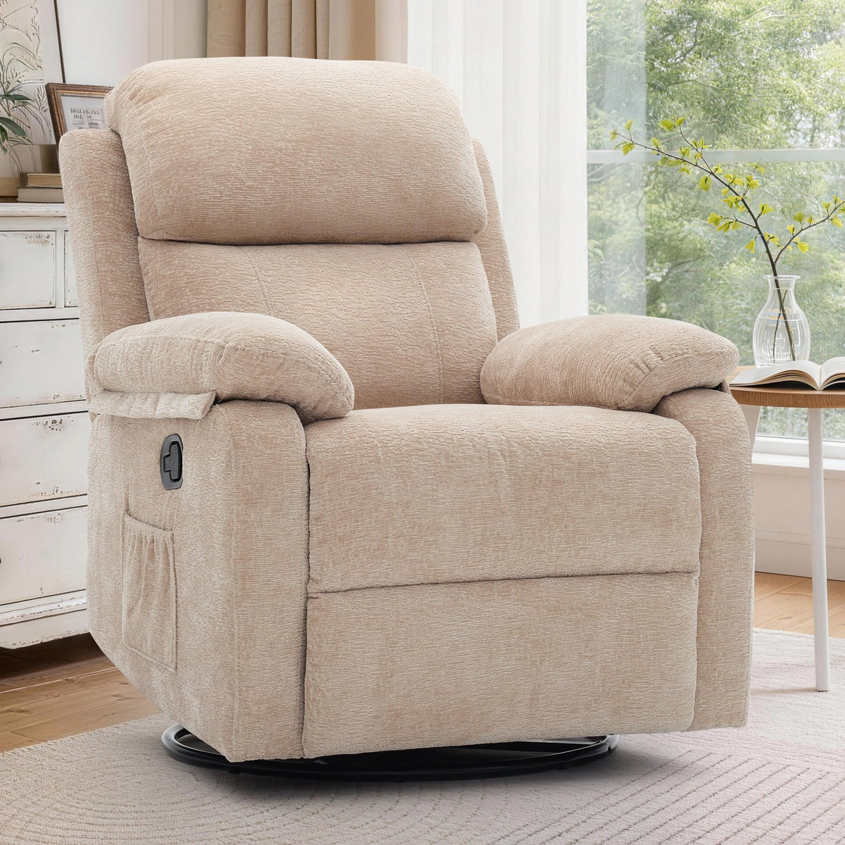 Korser Recliner Chair, 360 Swivel Rocker Chair for Adults, Small Rocking Recliner for Small Spaces, Upholstered Fabric Glider Recliner Nursery