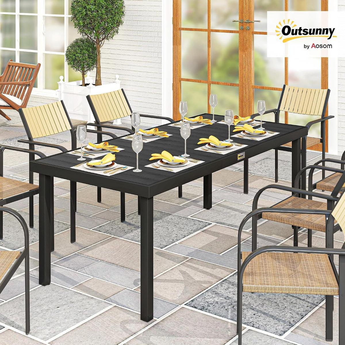 Outsunny 75" x 35" Outdoor Dining Table for 8 People Rectangular Black