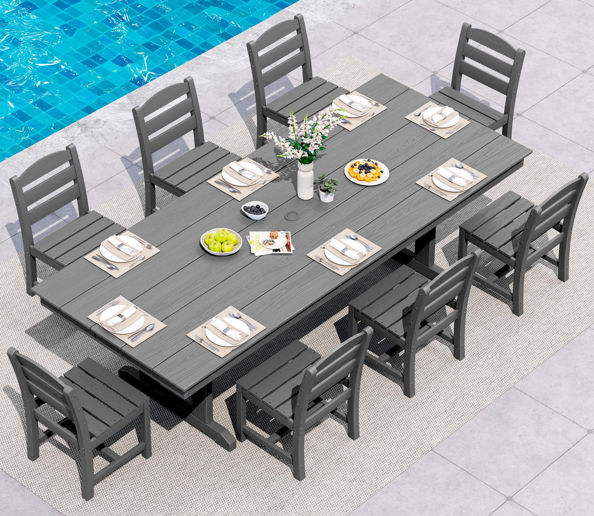 SERWALL Outdoor 84" HDPE Rectangular Dining Table for 6-8,All-Weather,Brown