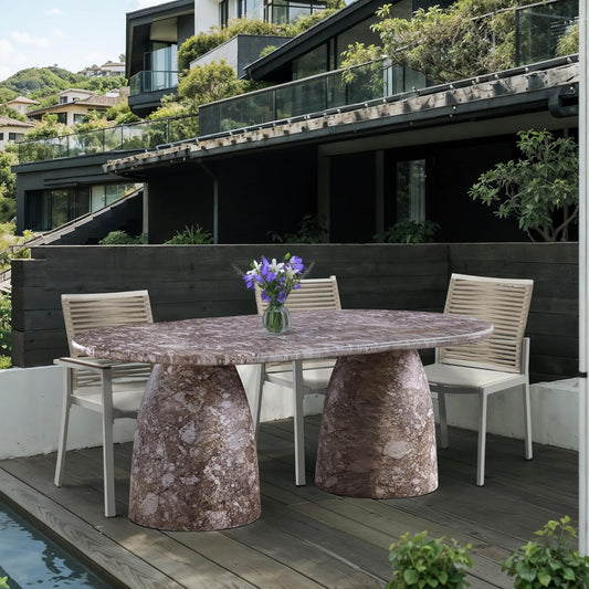 Meridian Furniture 702Brown-T Cosenza Collection Art Deco 78" Indoor/Outdoor Concrete Dining Table with Brown Marble Finish, 78" W x 44.5" D x 30" H, Brown